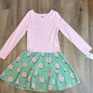 Tea Collection Striped Pink and Floral Green Dress